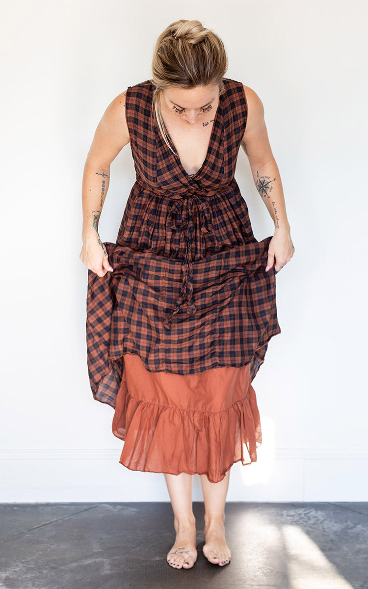 Sleeveless Midi Pluot Plaid Julia Dress by CP Shades PATRICIA