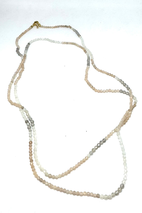 Peach White and Grey Faceted Moonstone Necklace