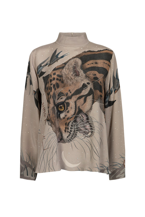 Sabina Savage The Lunar Leopard Silk Marocain High Neck Top found at Patricia in Southern Pines, NC