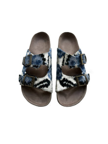  Silk Velvet Ikat Buckled Sandal Blue