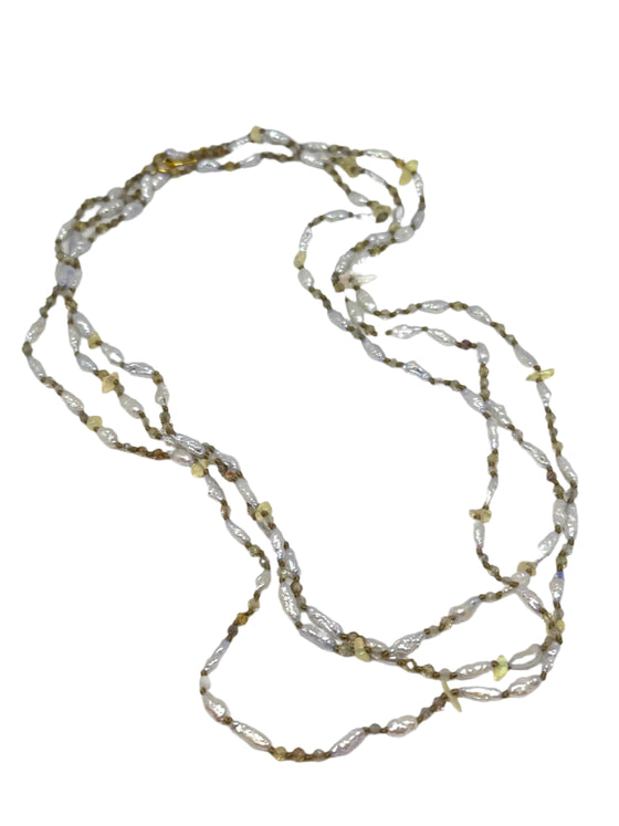 Japanese Keshi Pearl Necklace with Ethiopian Opal and Zircon