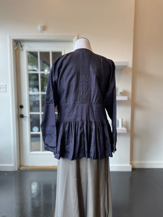 Navy Silk Wrap Blouse