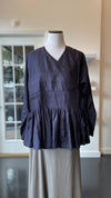 Navy Silk Wrap Blouse