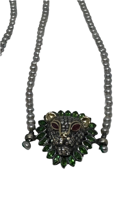 Tsavorite Lion and Pearl Necklace