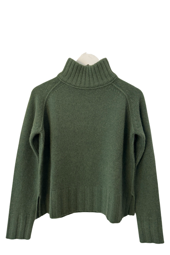 Moss Cashmere Rib Mock Pullover