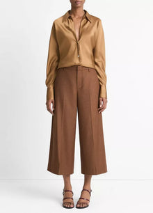  Mid-Rise Brushed Flannel Culotte in Dark Almond