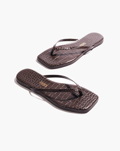 Square Toe Lily Flip Flop Carob Croc