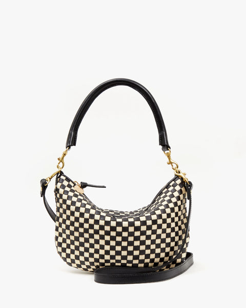 Black/Cream Woven Checker Petit Moyen Messenger Handbag by Clare V.