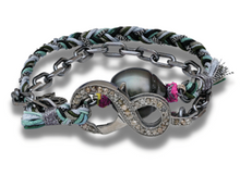  Tahitian Pearl and Diamond infinity clasp on handwoven Braid Bracelet found at Patricia in Southern Pines, NC