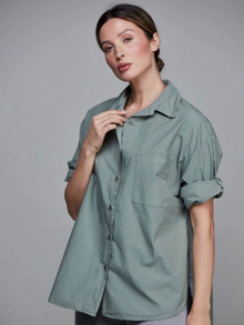  Boyfriend Cotton Short Shirt - Army