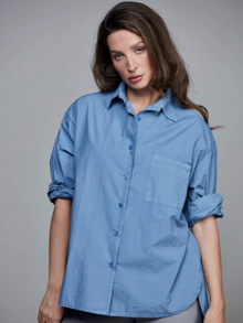  Pocket Cotton Short Shirt Denim Blue