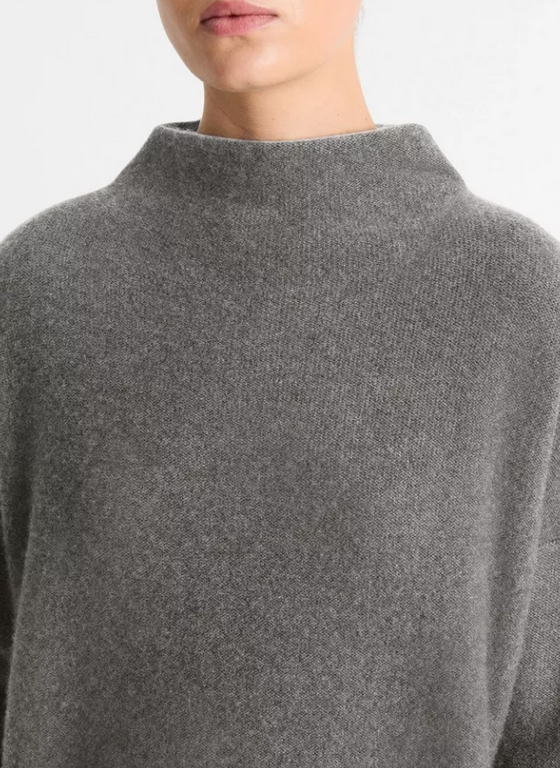 Boiled Cashmere Funnel Neck Pullover in Heather Graphite