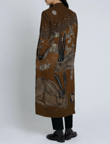  "The Floating Rabbits" Wool Full Length Crepe Coat Cinnamon/Sienna