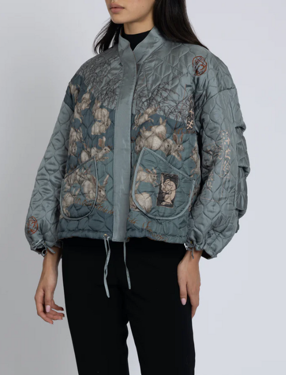 "The Floating Rabbits" Reversible Silk Twill Bomber Jacket