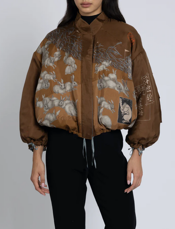 "The Floating Rabbits" Reversible Silk Twill Bomber Jacket