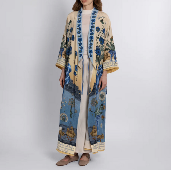 "London Bridge is Falling Down" Silk Robe Vanilla / Buttermilk