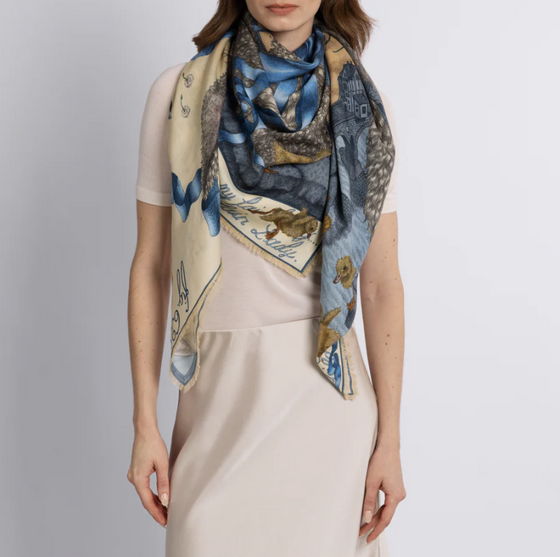 "London Bridge is Falling Down" Wool and Silk Scarf Vanilla / Buttermilk