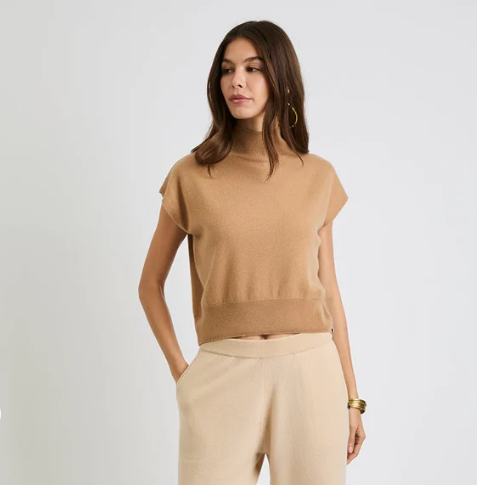 Anne Cap Sleeve Cashmere Top Sand