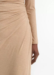  Side Drape Midi Skirt in Cashew