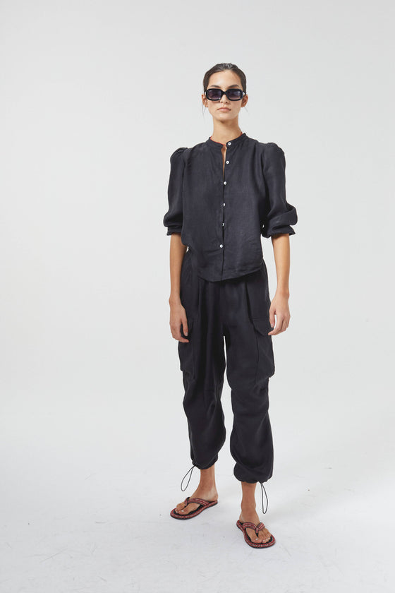 Cargo Linen Pants Black