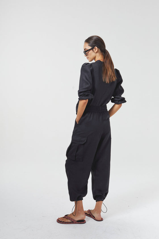 Cargo Linen Pants Black