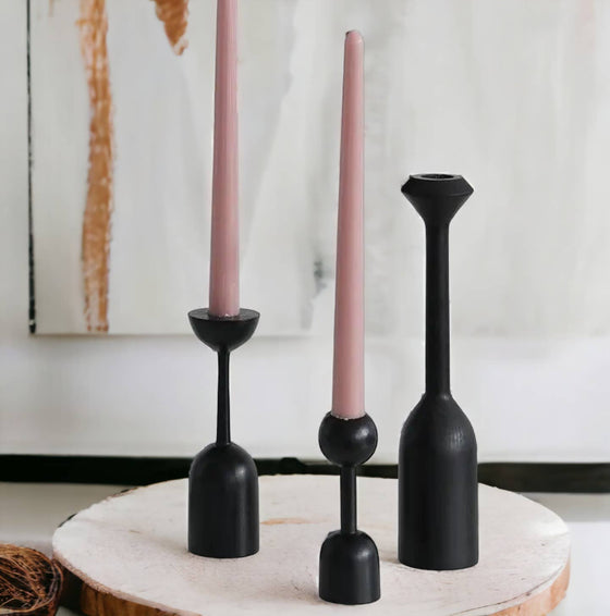 Black Wood Candle Holder Medium