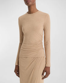  Side Drape Longsleeve Crew in Cashew