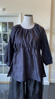  Navy Silk Blouse with Adjustable Sides