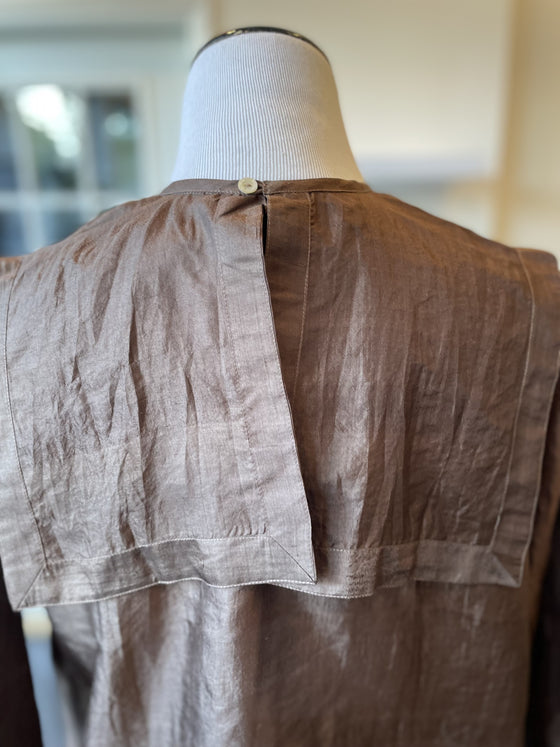 Chocolate Brown Silk Blouse with Sailor Collar