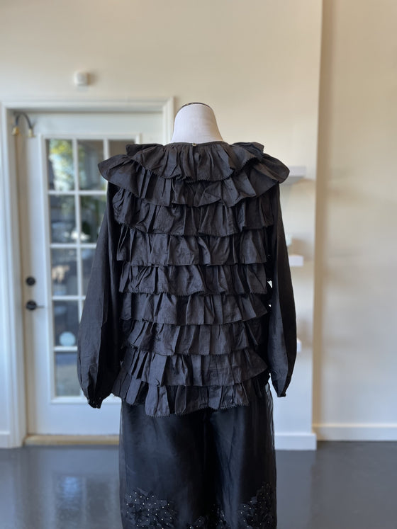 Black Silk Ruffle Blouse