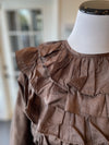 Chocolate Brown Silk Ruffle Blouse