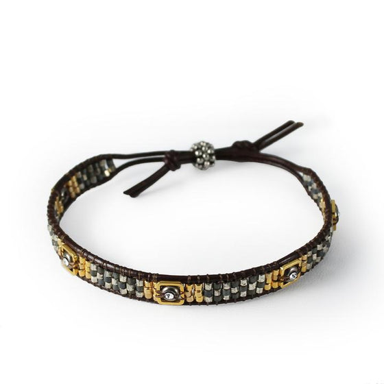 Miguel Ases Leather Bracelet with Miyuki Beads