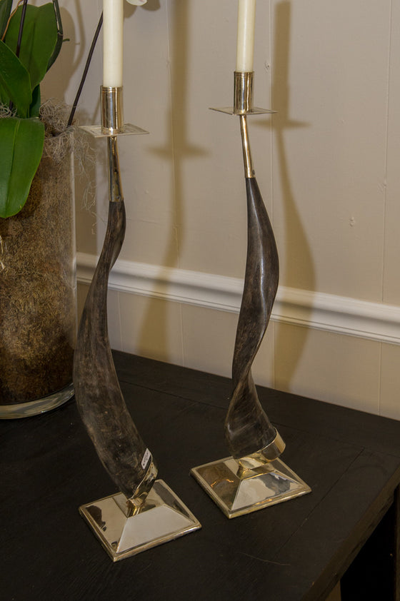 Horn and Sterling Silver Candlesticks