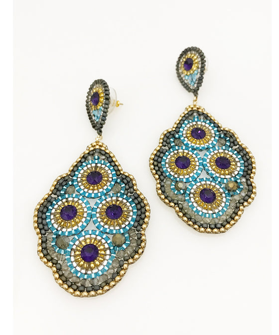 Miguel Ases Swarovski, Smoky Hydro Quartz and Miyuki Seed Bead Earring