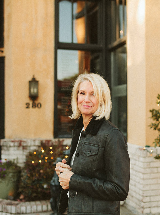 Ecru Black Leather Jean Jacket with Shearling Collar found at Patricia in Southern Pines, NC