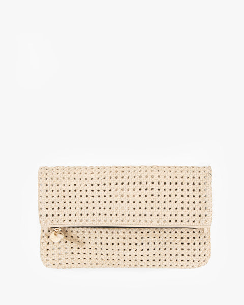 Clare V. - Foldover Clutch with Tabs in Plum Italian Nappa & Cream Goat Tile Patchwork