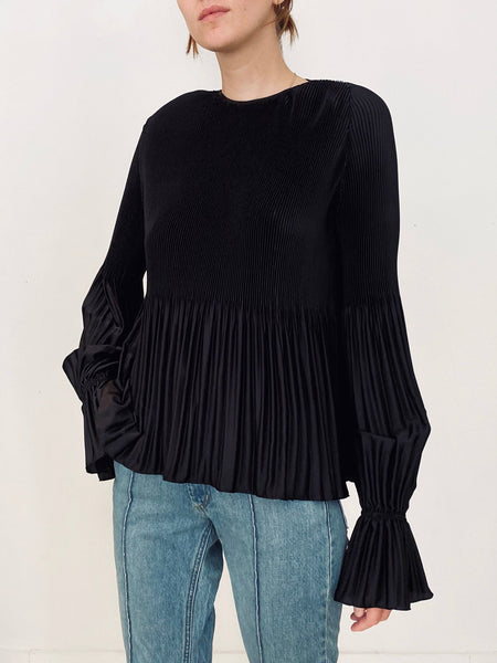 Women's Black Crepe Pleat and Release Romance Top by Kallmeyer