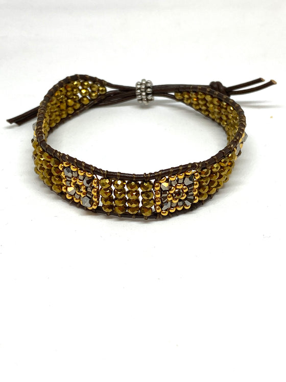 Miguel Ases Leather Bracelet with Swarovski and Bronze Rondell