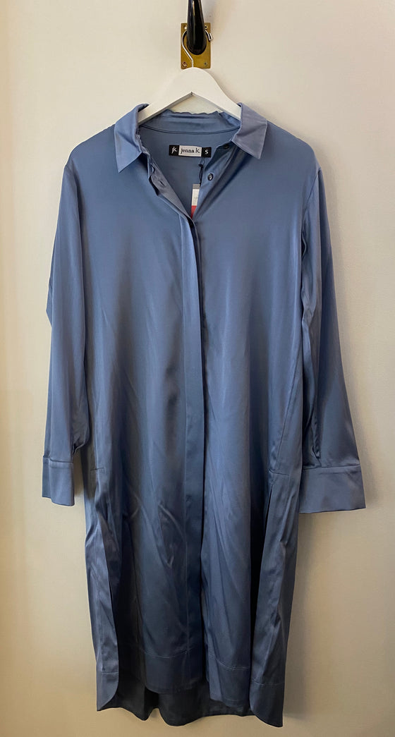 Jenna K Steel Silk Long Button Down Tunic