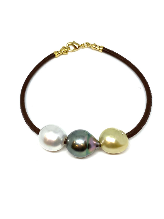 Perle by Lola Triple Pearl Bracelet on Leather