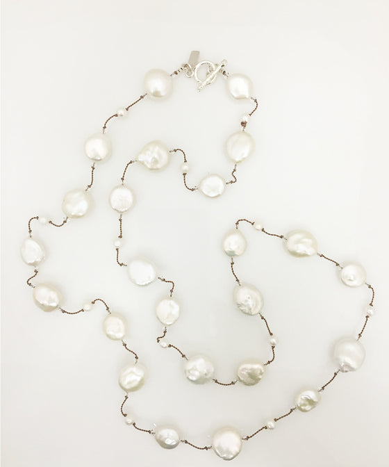 Margo Morrison White Freshwater Pearl and Swarovski Crystal Necklace