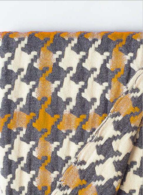 Burel Pied de Coq Throw in Mustard-Grey