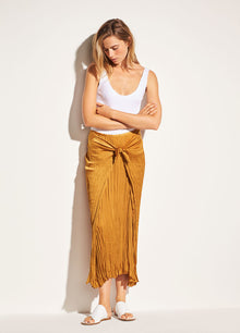  Vince Pleated Crepe de Chine Tie Front Skirt Tumeric