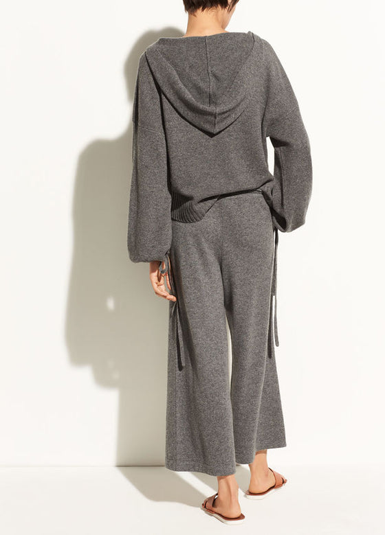 rear view women's wide legged pants and slouch hoodie