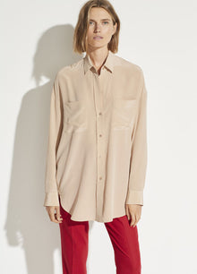  Vince Oversized button front silk blouse, limestone, found at Patricia in Southern Pines, NC