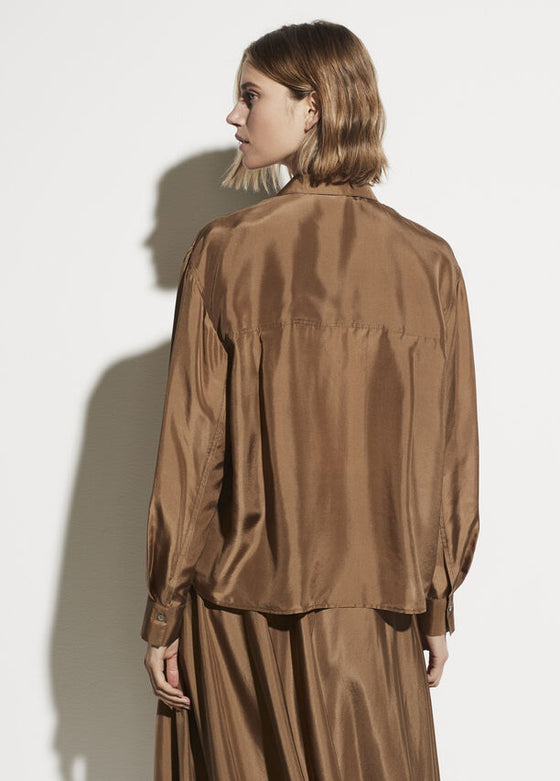 Vince Silk Pocket Popover Blouse