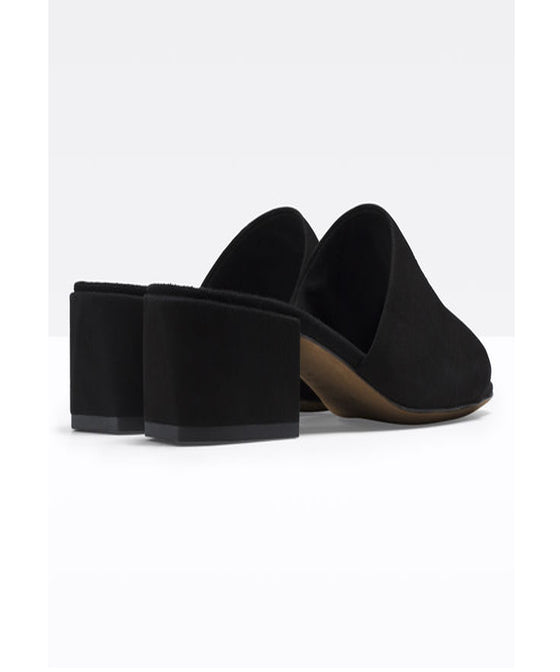 Vince Rachelle Suede Slide, Italian suede slide sandal featuring a block heel with a squared back detail.