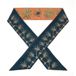 Sabina Savage "Spoonbill and Jindo" Indigo and Chili Large Silk Ribbon Scarf