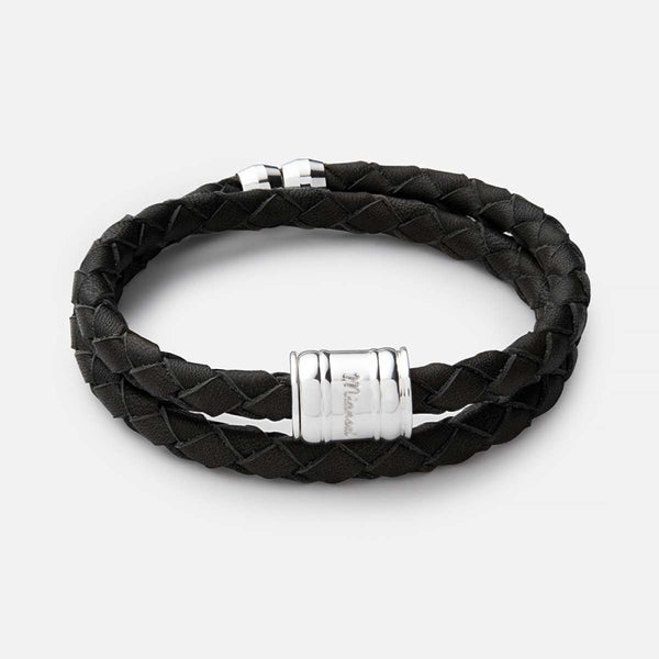 Miansai Black Braided leather Bracelet with Sterling Closure | PATRICIA