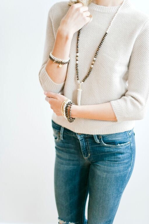 Tess + Tricia Bronzite and White Turquoise Antler Tip Necklace